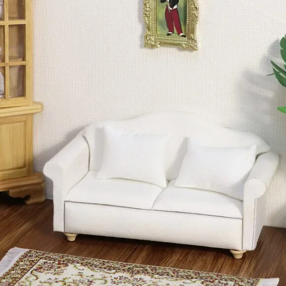 Dollhouse Couch Miniature Furniture Sofa With Pillows For Living Room Desktop D